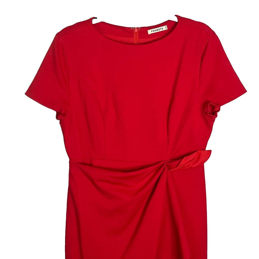 Fehaute Dress Size 8 Red Midi A-line Waist Twist Day To Night Ruffled Asymmetric - Picture 5 of 12